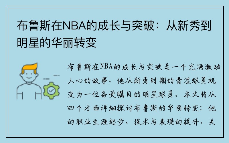 布鲁斯在NBA的成长与突破：从新秀到明星的华丽转变